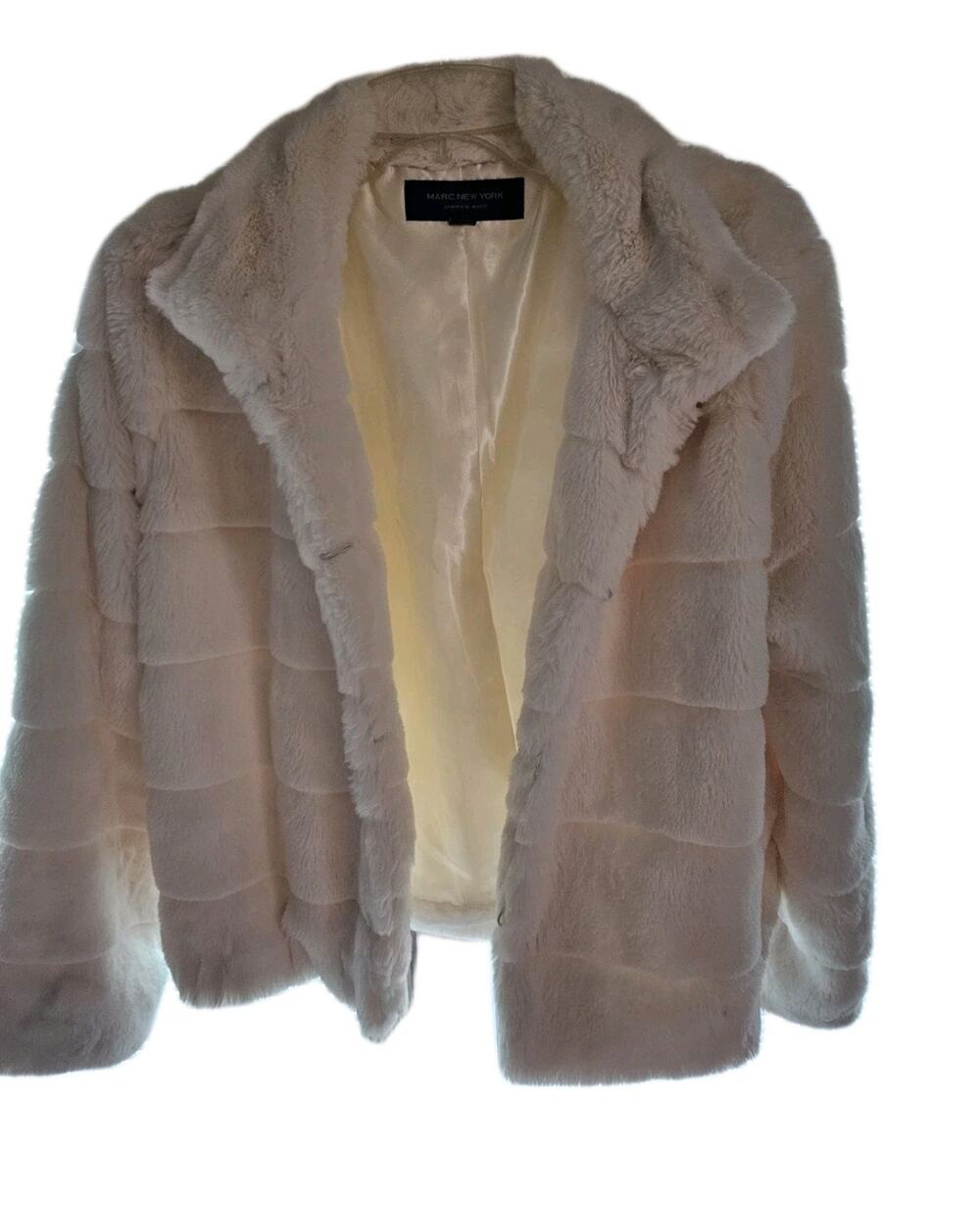 Marc New York Jacket Womens Large Ivory Faux Fur NEW Lined Hook Closure Designer